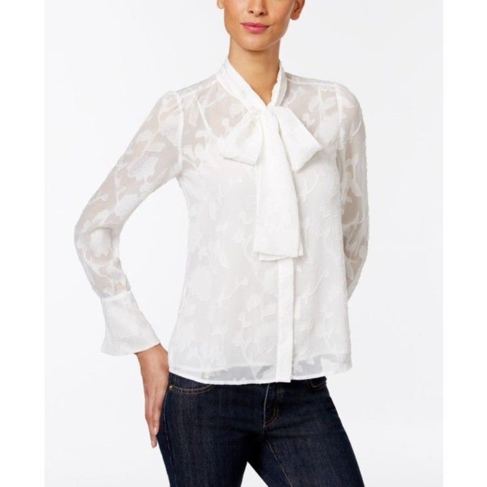 Michael Kors neck tie floral jacquard blouse